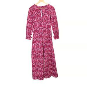 Vintage 70s Handmade Paisley Long Sleeve Knit Bohemian Mod Maxi Dress XS